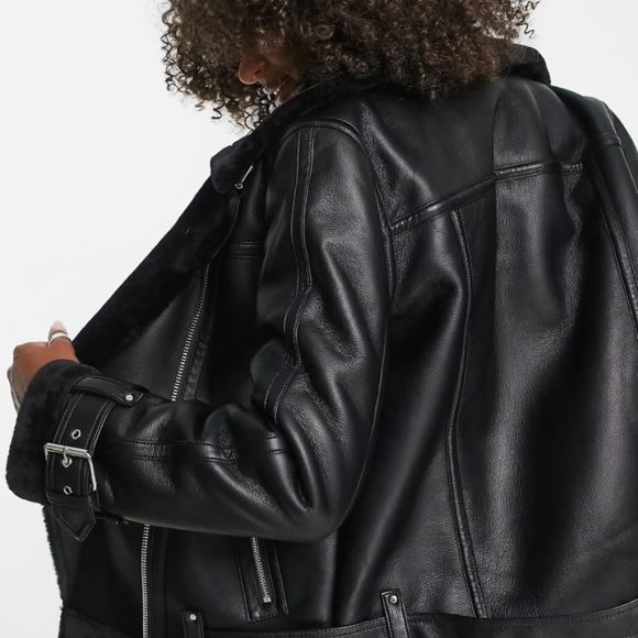 TOPSHOP oversized Aviator Biker Jacket in Jet Black - Picture 4 of 9